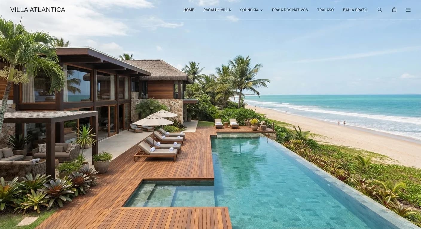 Villa Atlântica em Trancoso, de frente para a Praia dos Nativos, com piscina de borda infinita que se funde ao mar